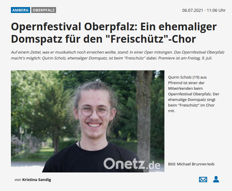 Onetz_Opernfestival Oberpfalz: Ein ehemaliger Domspatz für den Freischütz-Chor_20210706